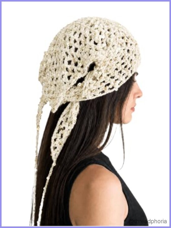 Accessories - Women's Sequin Crochet Bandana Head Scarf Boho Triangle Hair Wrap Tie Back